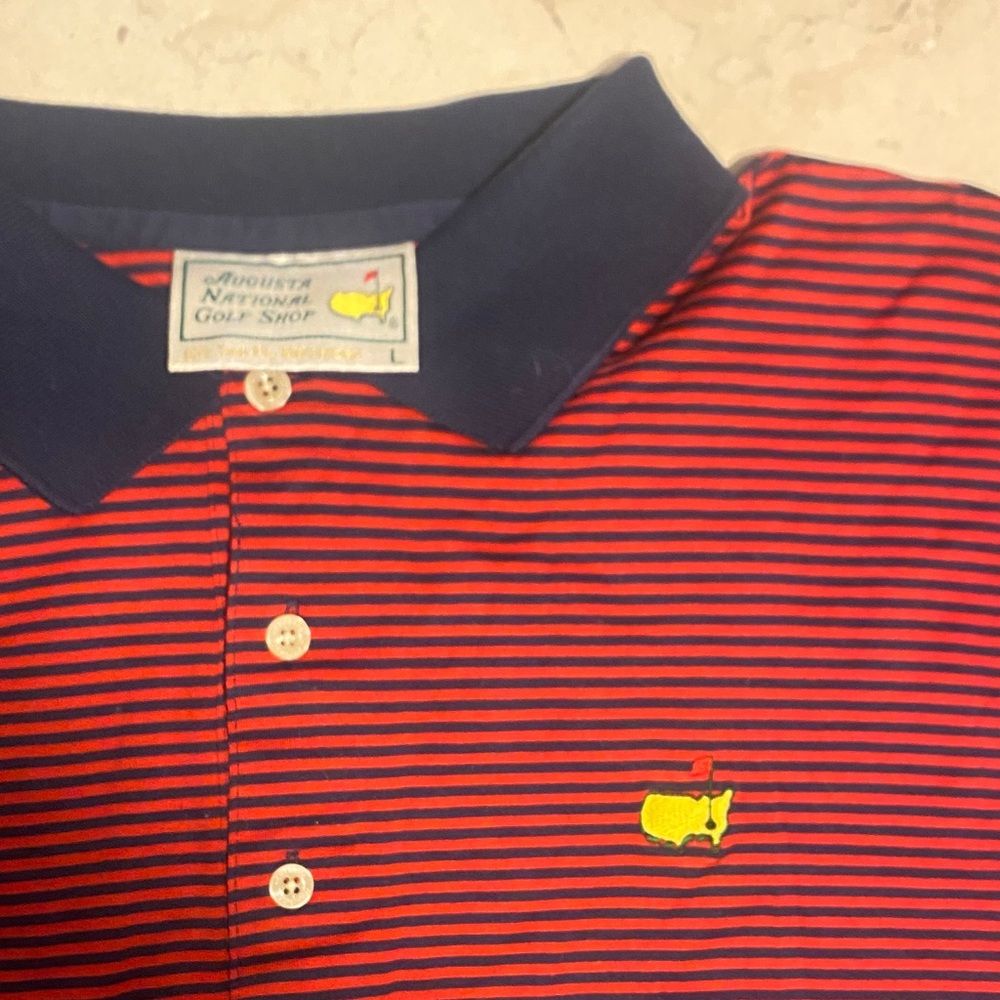 Men's Short Sleeve Striped Polo Shirt - Red and Navy 60’s Two-Ply Mercerized